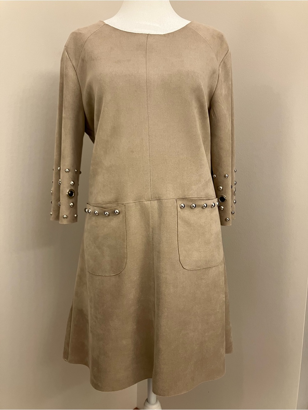 MSK Taupe Faux Suede Dress with Silver Stud Accents